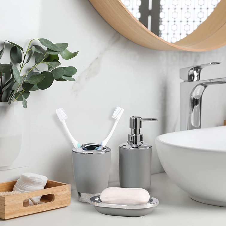 Hokku Designs Bathroom Accessories Set 8 Piece Plastic Gift Set Trash ...